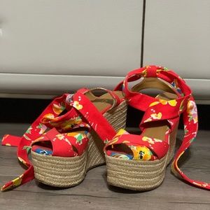 Polo Ralph Lauren Ethne Floral Mesh Espadrille, Size 36.5, Coral color